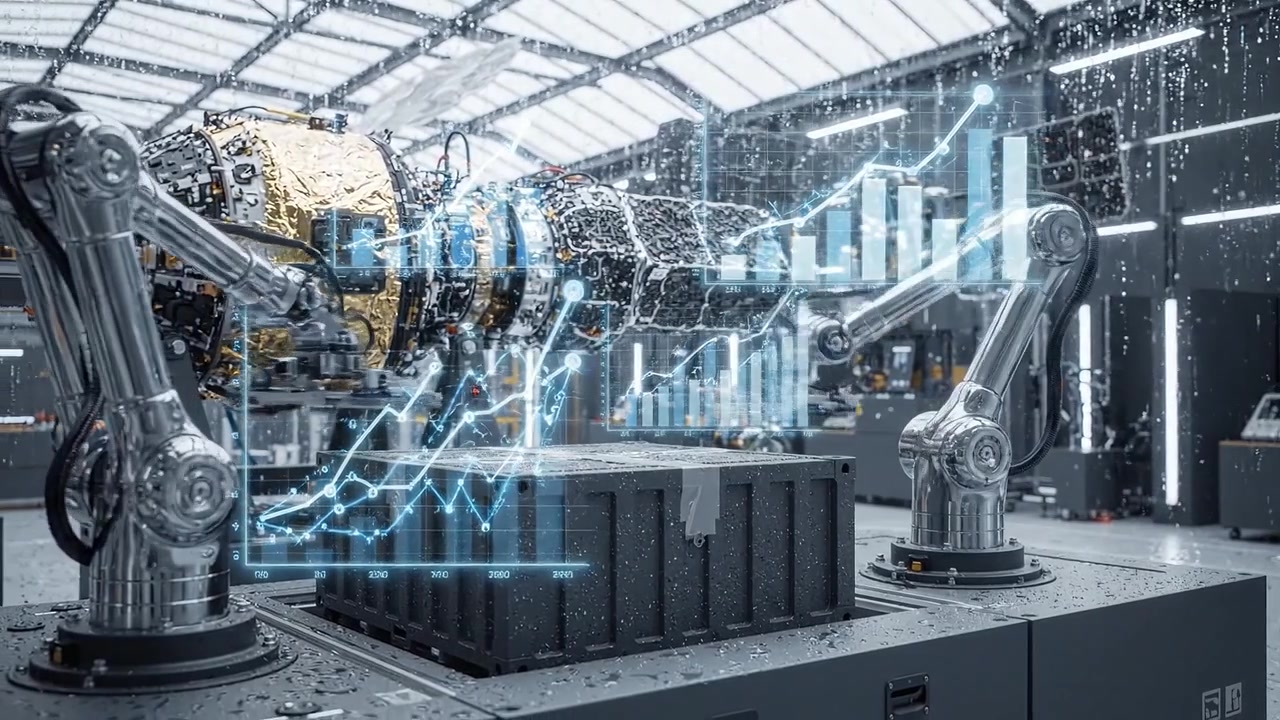 Advanced Robotic Arms Analyzing Data in a Futuristic Factory