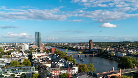 frankfurt skyline and river bridge view