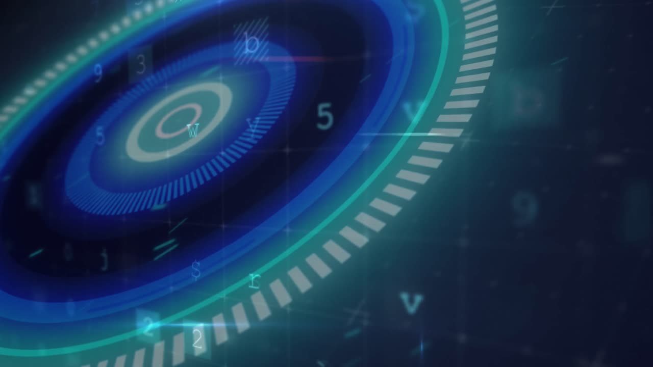 Animation of scope scanning and cyber attack warning text on grid in background