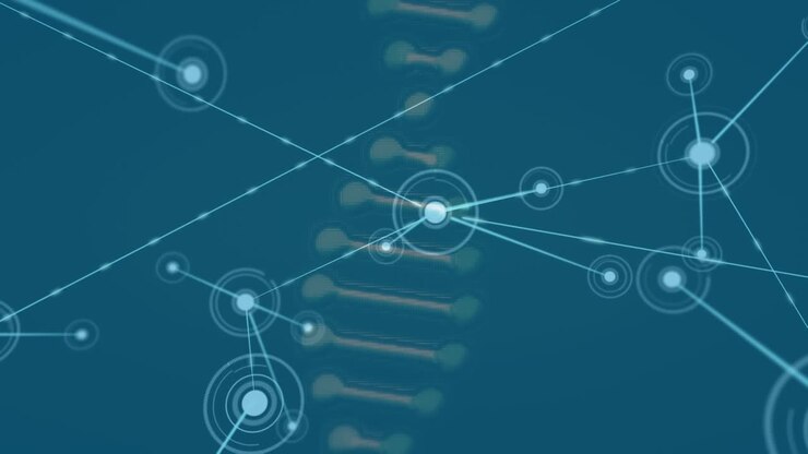 Animazione di una rete di connessioni con icone su sfondo verde