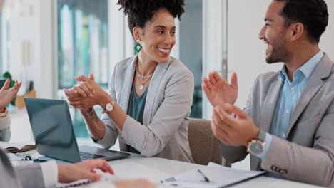 success, handshake or happy black woman meeting
