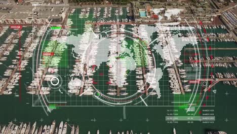 animación del escaneo del alcance y el procesamiento de datos sobre el puerto marítimo