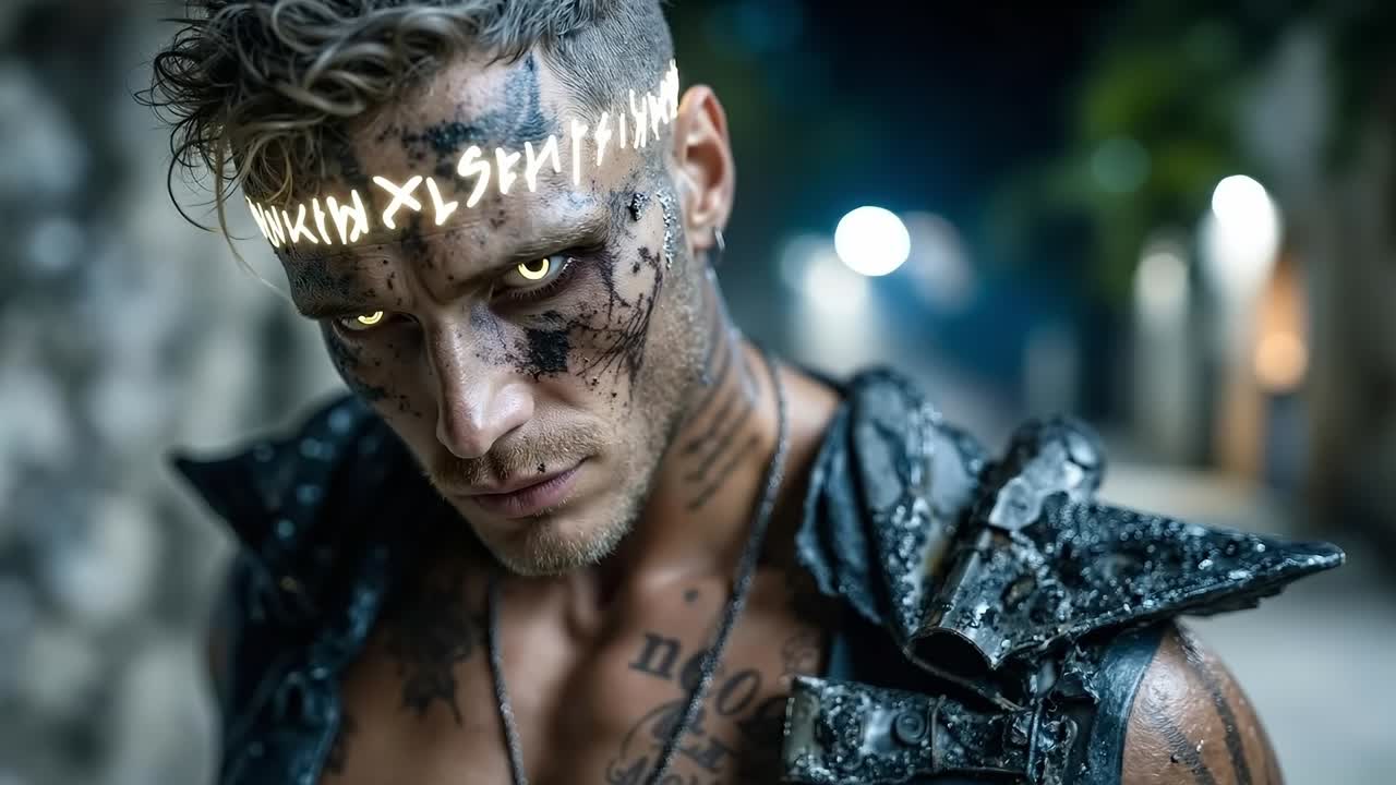 A man with a face painted like a warrior