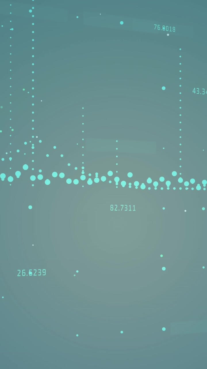 Animation of dots forming graphs with changing numbers against blue background