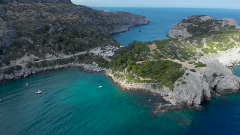 aerial of amazing bay on greek island rhodes with turquoise sea water