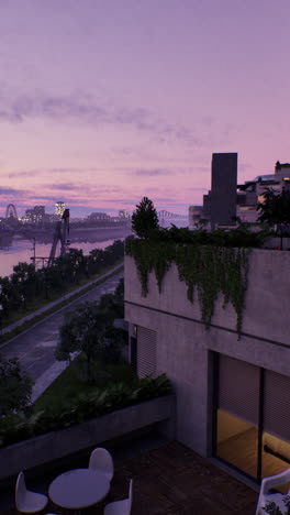 serene sunset city view from rooftop balcony