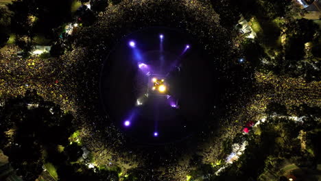 america aguilas soccer team championship celebrations, night in cdmx - birds eye, drone shot