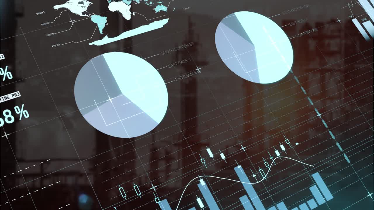 Animation of statistical data processing over grid network against construction site