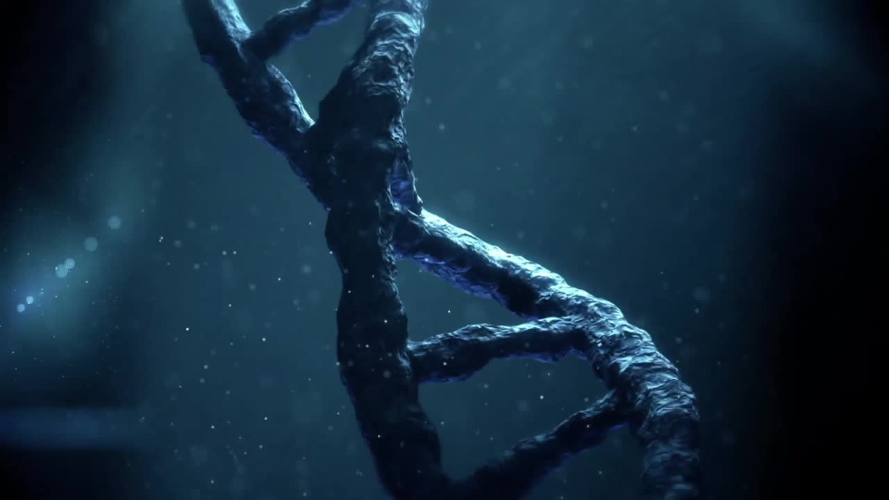 animación de manchas de luz sobre la cadena de adn sobre un fondo negro