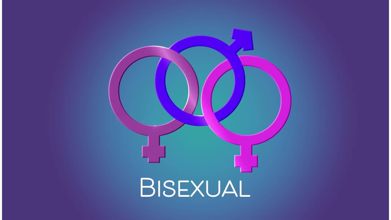 animación de símbolo y texto bisexual sobre fondo púrpura