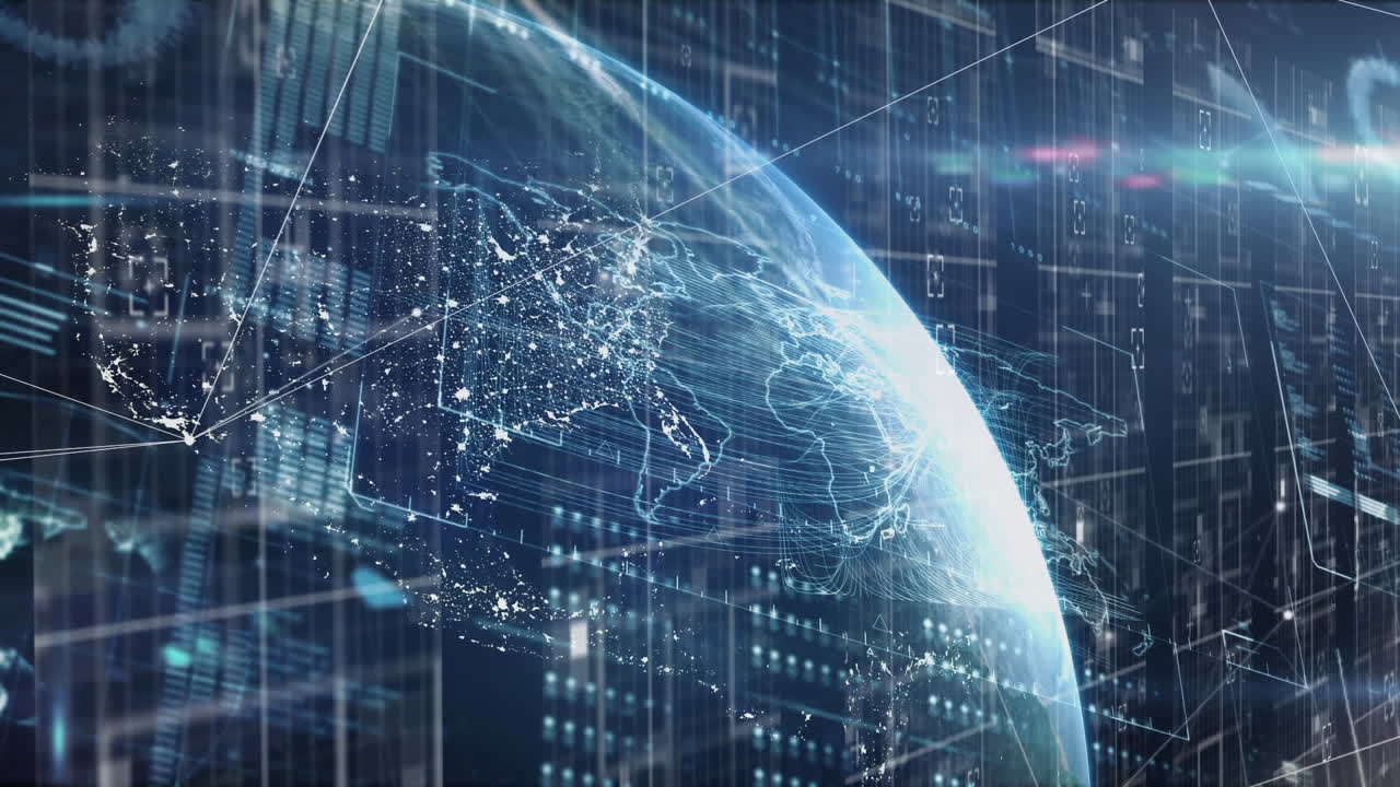 파란색 배경의 지구에 대한 데이터 처리