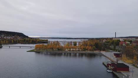 scenic harbor and landscape of östersund, sweden - aerial shot