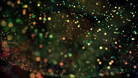 las partículas multicolores en el líquido flotan y brillan. fondo de advección 4k 3d con partículas brillantes, profundidad de campo y bokeh aisladas en negro. luma mate para cortar las partículas. 3