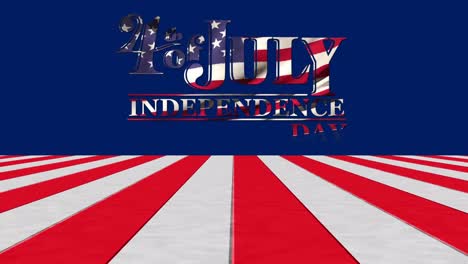 animation of 4th of july independence day text with flag of usa over stripes on blue background