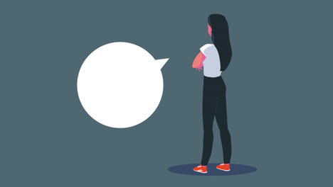 young woman with speech bubble character