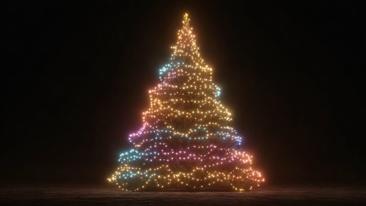 A Vibrant Christmas Tree Adorned with Colorful Lights Glimmers in the Dark, Bringing Warmth and Joy to the Holiday Season with its Radiant Display