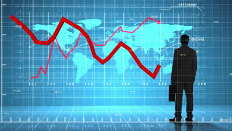 stock market trends animation over business person analyzing global financial data