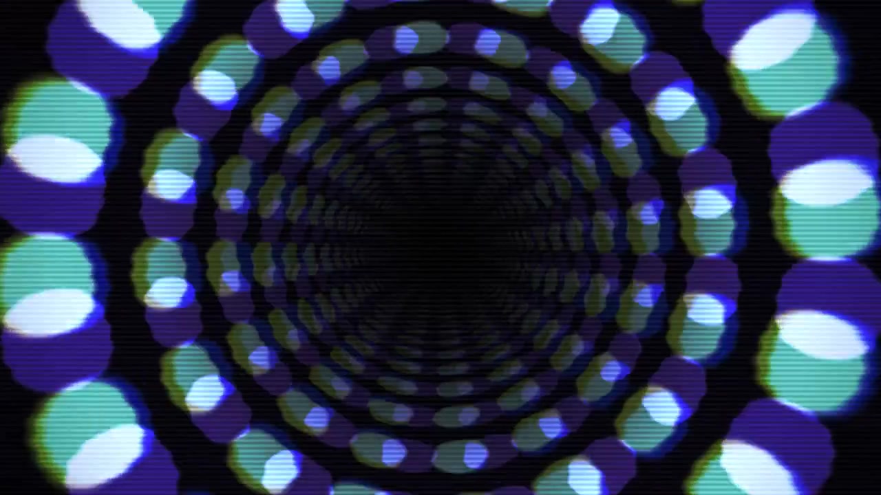 Tunnel Astratto con Cerchi Luminosi ed Effetti Glitch