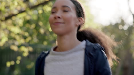 woman, smile and running in outdoor fitness