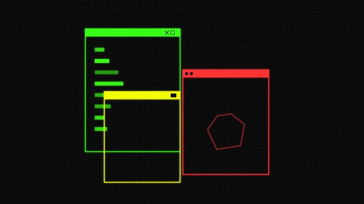 Abstract Digital Interface With Floating Windows and Geometric Shapes