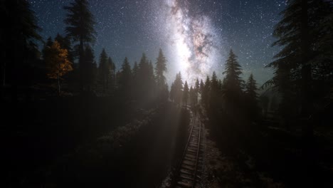 la vía láctea por encima del ferrocarril y el bosque