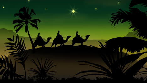 animación de la silueta de los tres hombres sabios sobre un fondo verde