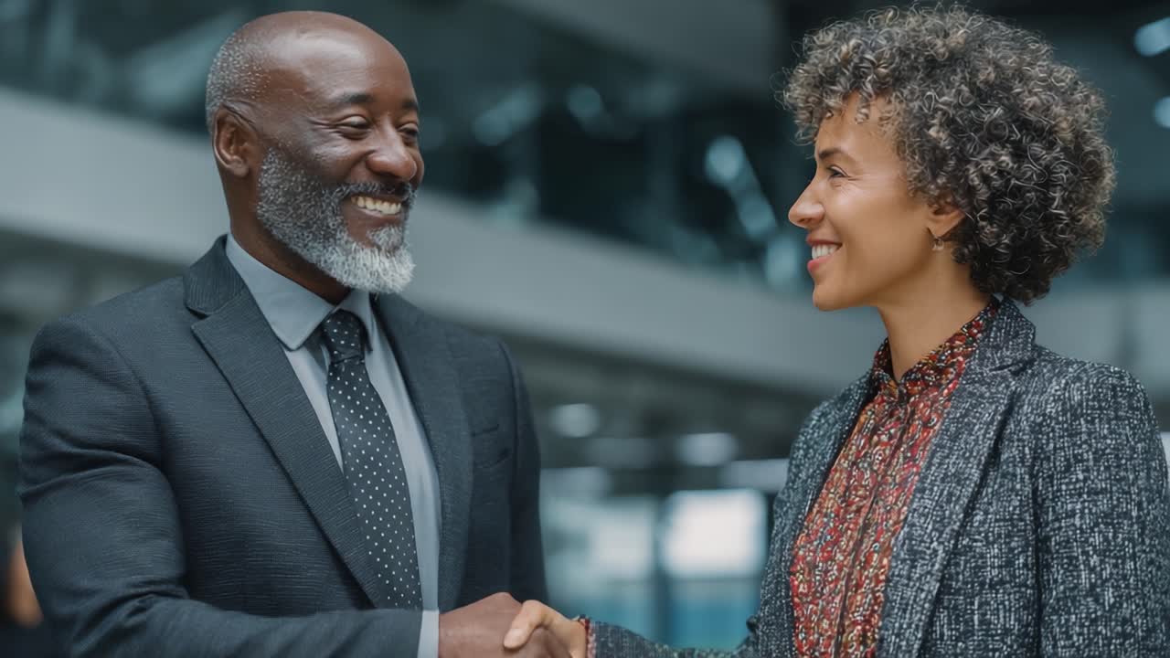 Two Professionals Engaging in a Positive Business Interaction, Demonstrating Collaboration and Mutual Respect in a Modern Office Environment