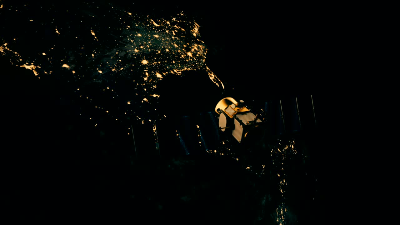 지구 주위 도에 있는 현대 위성.