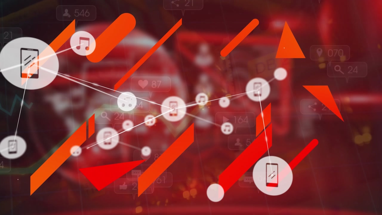 Animation of network of digital icons over social media icons against data processing and globe
