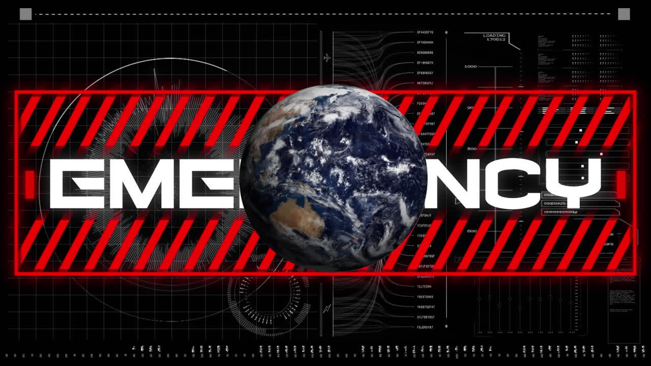 텍스트의 애니메이션, 인터페이스의 데이터 처리 위에 회전하는 지구의 비상