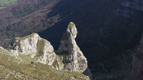 aerial drone impressive landscapes of the ravines on mount txarlazo de orduña in the basque country