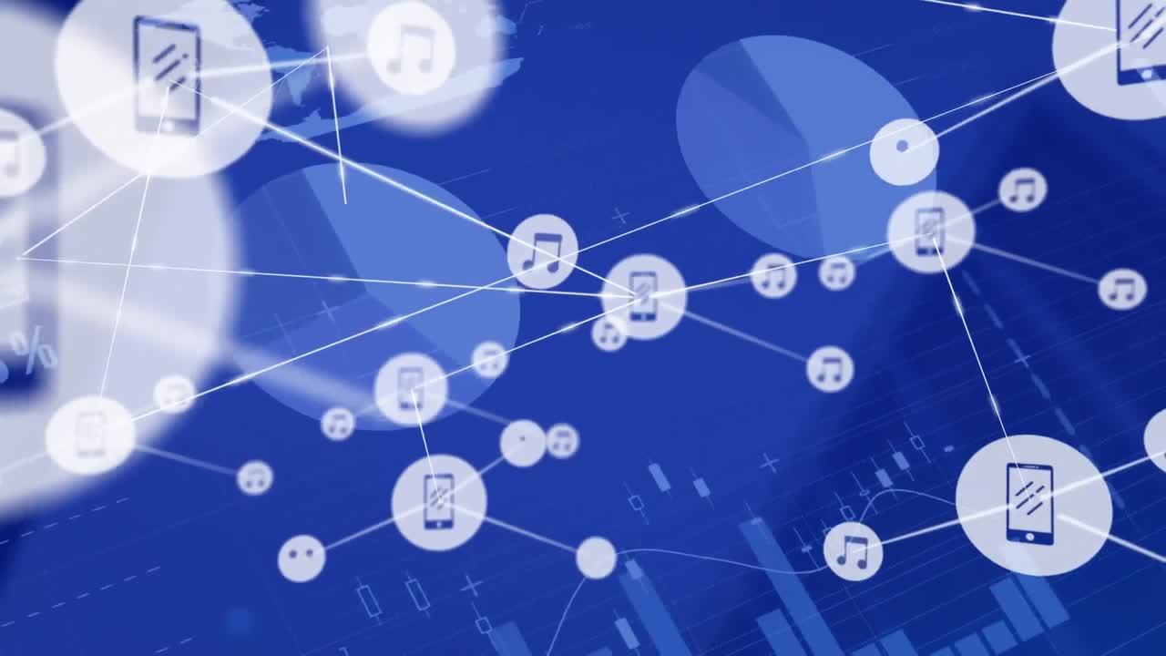 디지털 아이콘 네트워크의 애니메이션과 높은 건물에 대한 통계 데이터 처리