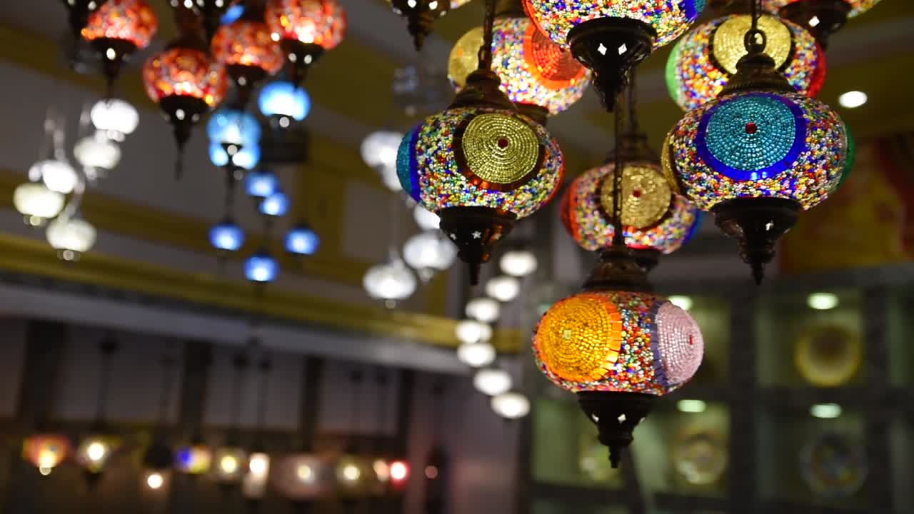 Home décor chandelier Turkish, Arabic, eastern light lamps Closeup Full HD 60p