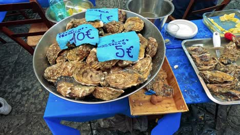 fresh oysters displayed at a naples market