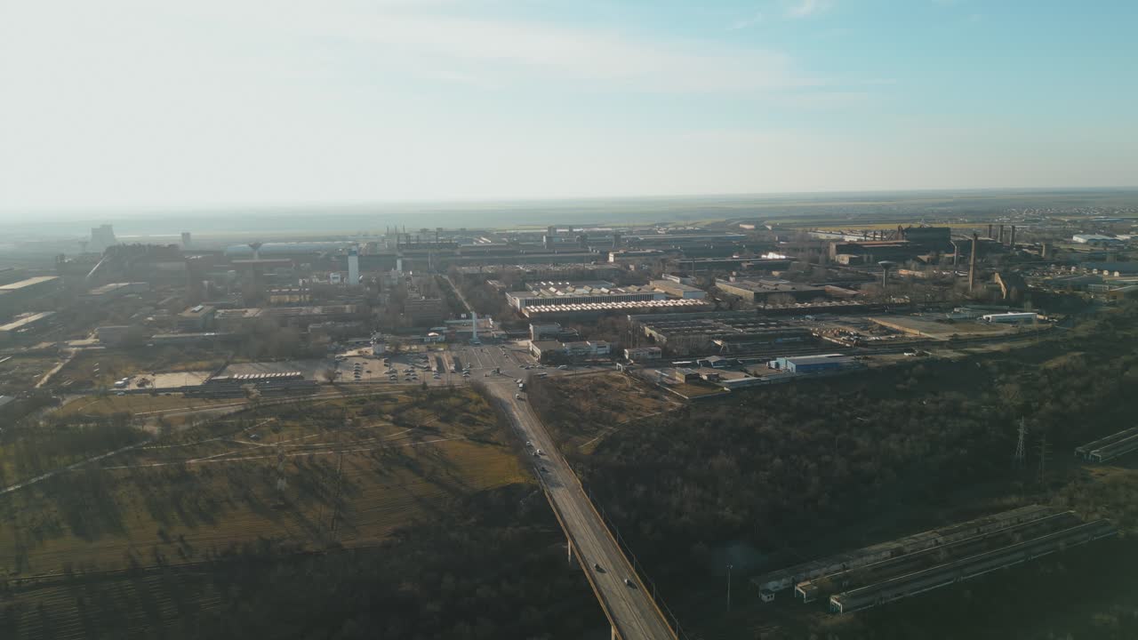 Liberty Galati - The Galati Steel Plant Seen From Viaduct Over Lacul Catusa In Romania. - aerial shot