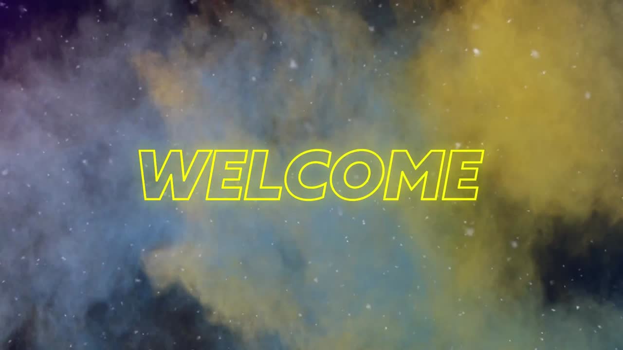 Animation of welcome neon text over smoke trails