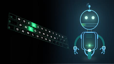 animación del icono de un chatbot y procesamiento de datos