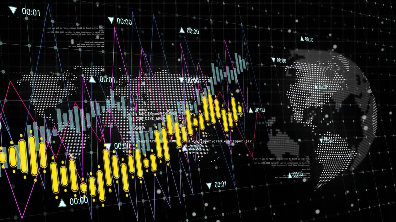 Animação de globo sobre mapa-múndi e rede de conexão