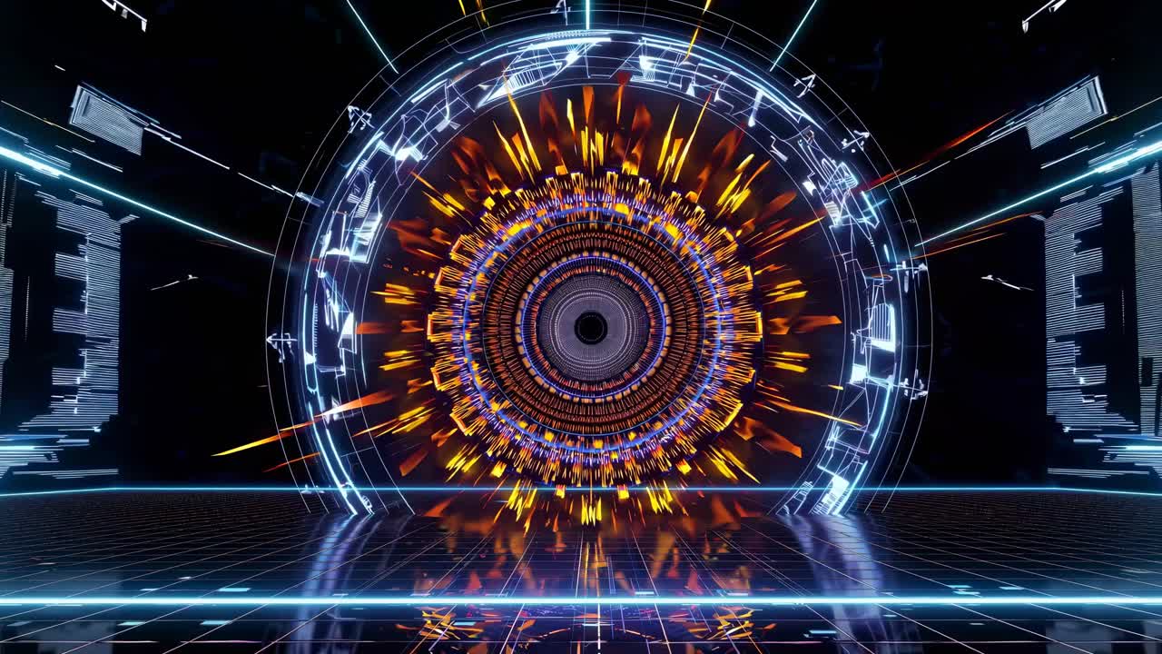Futuristic video concept with a dynamic, glowing circular portal