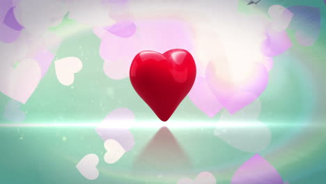 red heart turning and exploding on glittering background