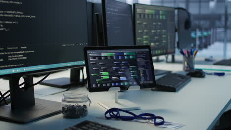 modern tech workspace with multiple screens and tablet