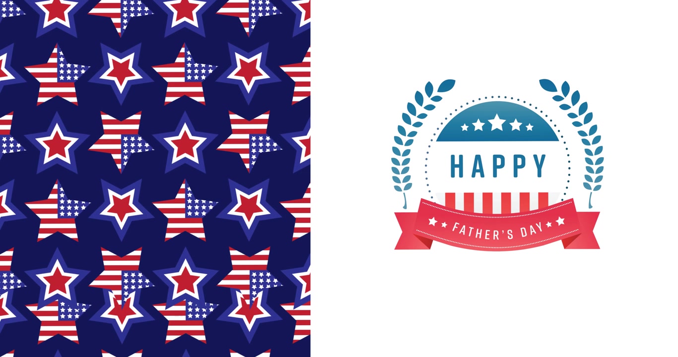 Animation of red, white and blue american flag colours with father's day text on white