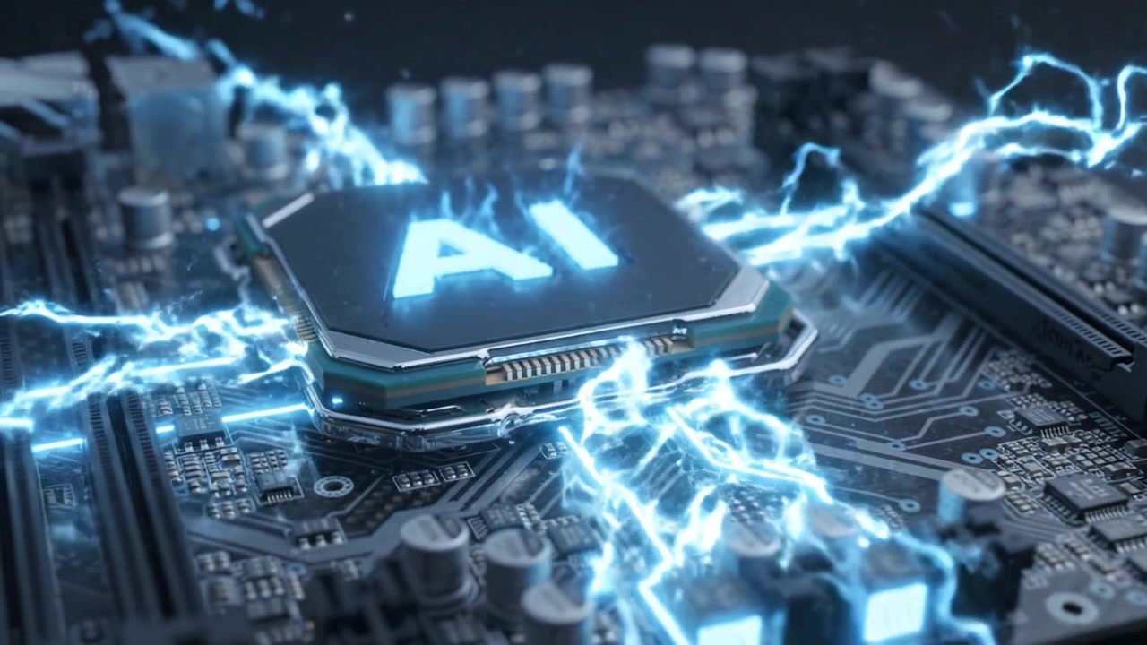 Innovative Circuitry: A Stunning Visual Journey Through the Transformation of a Modern Motherboard Featuring an AI Chip and Dynamic Electromagnetic Effects