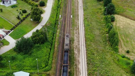 railway cargo train wagon rides on railroad