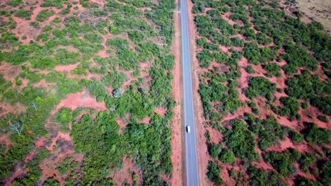 Isolated-Asphalt-Road-With-Traveling-Safari-Vehicle-In-Kenya,-East-Africa