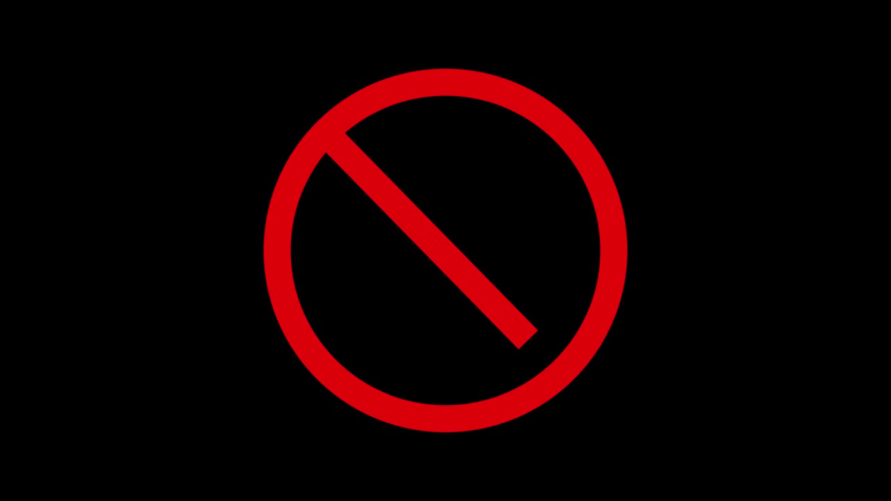 Prohibition red sign animation. Animated forbidden symbol. Simple red circle prohibition. Animation on black background