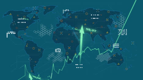 animation of stock market and connections over world map