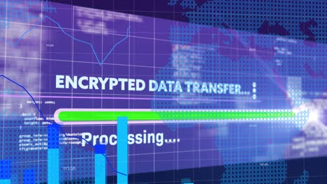 interfaz digital con procesamiento de datos sobre el mapa del mundo contra un fondo azul