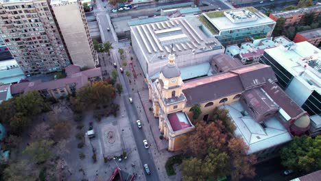 drone flyover santa ana church in santiago cityscape, neoclassical style building