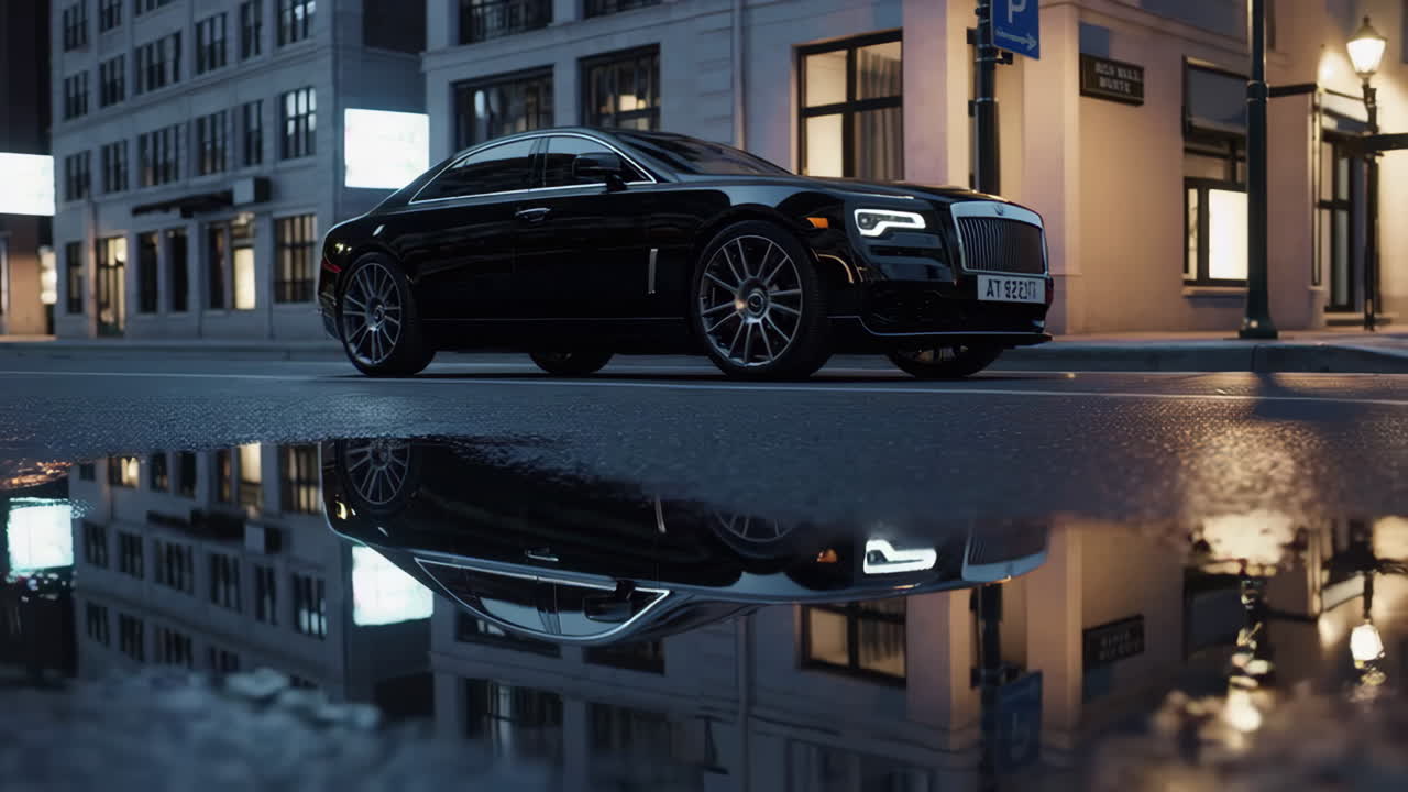 Black Rolls Royce at Night in the City